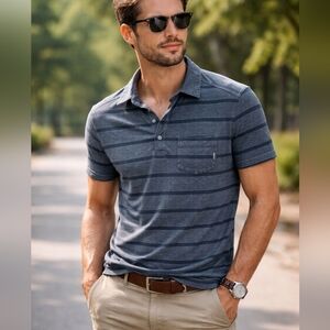 Mountain Equipment Co-op MEC Organic Cotton Striped Polo Shirt Blue Casual